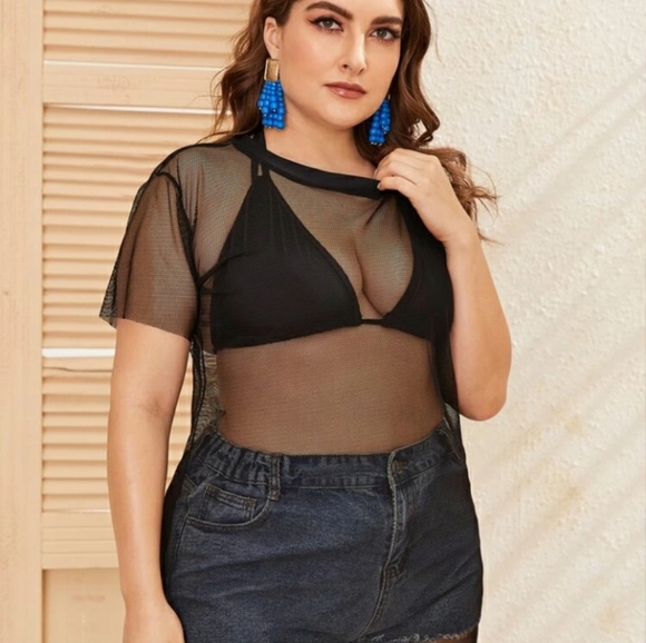 2 Pcs Black Halter Bikini & Knit Mesh Top M - Picture 6 of 7